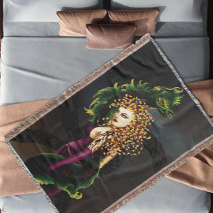 Mythical Medusa Greek Mythology Snake Gorgon Throw Blanket