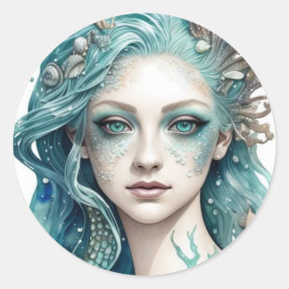 Mythical mermaid goddess round stickers