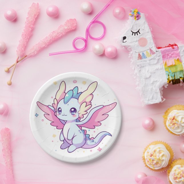 Mythical Modern Dragon Baby Shower Paper Plates (Party)