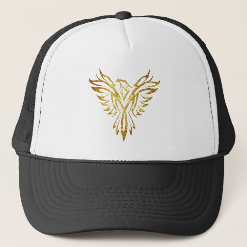 Mythical Phoenix Bird Rising Logo Faux Gold Trucker Hat