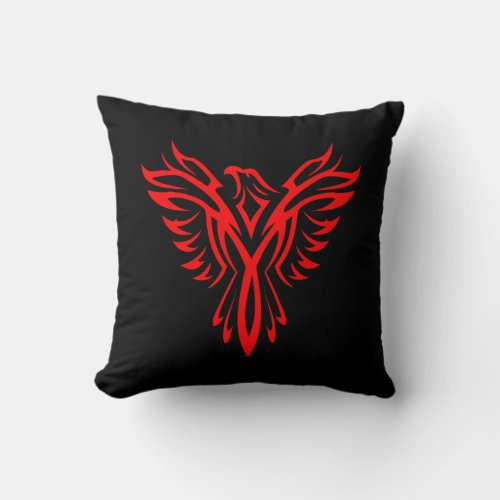 Mythical Phoenix Bird Rising Logo Red Throw Pillow