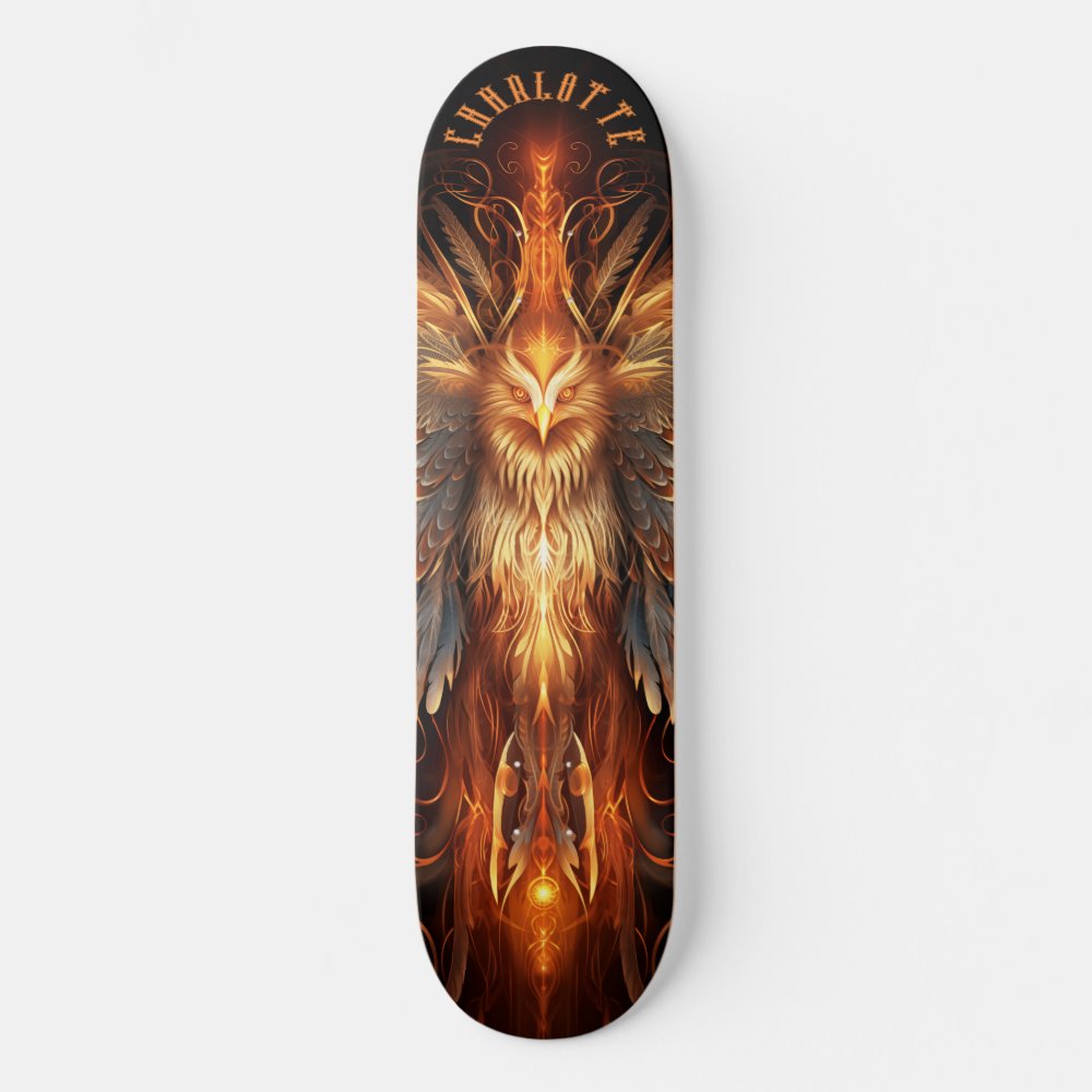 Mythical Phoenix with Tribal Patterns Dark Fantasy Skateboard