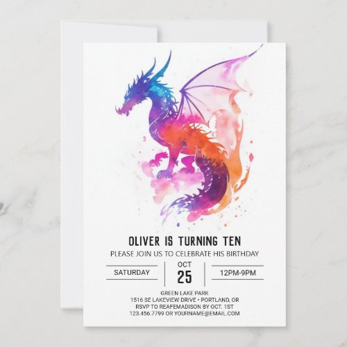 Mythical Printable Kids Dragon Birthday Invitation