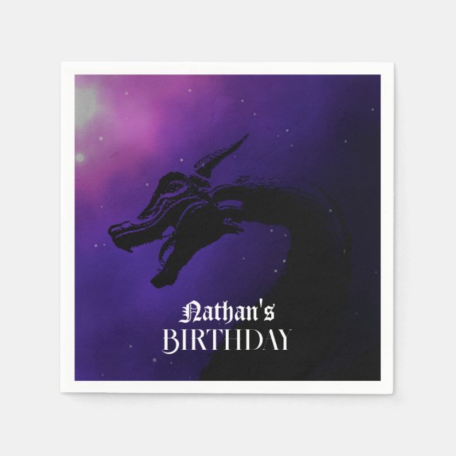 Mythical Purple Dragon Birthday Napkins (Front)