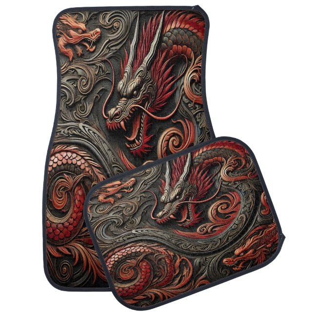 Mythical Red Dragon Relief Car Floor Mat (Set)