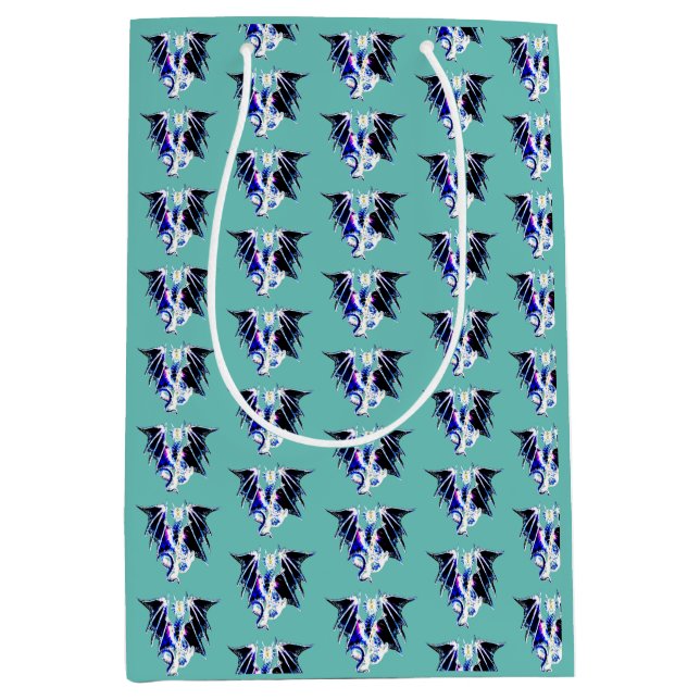 Mythical Sea Dragon Teal Fantasy Ocean Creature  Medium Gift Bag (Front)