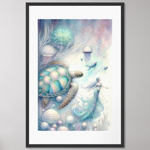 Mythical Sea Turtle  Mermaid Wall Art