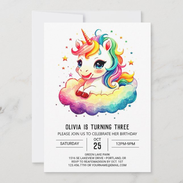 Mythical Sparkle Unicorn Birthday Invitation (Front)