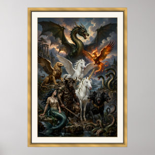 Mythical Ten Legendary Creatures Poster - Framed