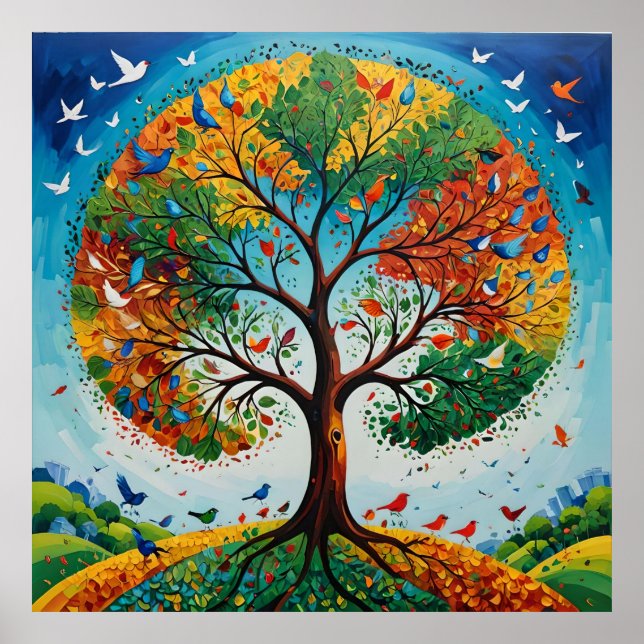 Mythical Tree of Seasons - Gond Art Poster (Front)