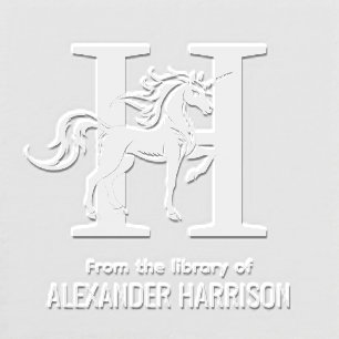Mythical Unicorn Over Single Bold Init Name Book Embosser