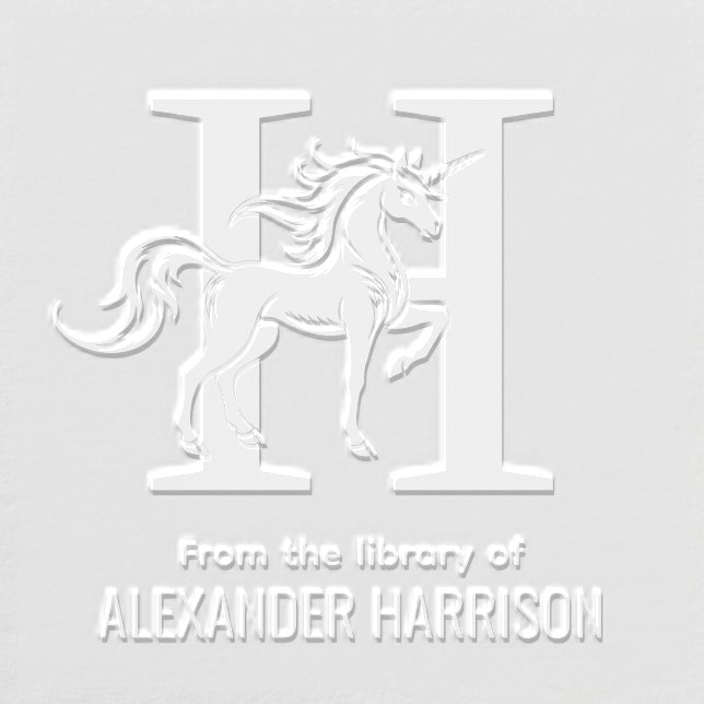 Mythical Unicorn Over Single Bold Init Name Book Embosser (Design)