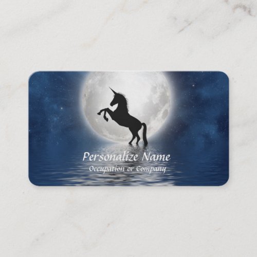 Mythical Unicorn Silhouette Full Moon Ocean Business Card