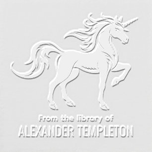 Mythical Unicorn Silhouette Library Book Name Embosser