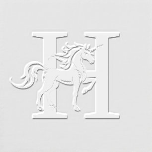 Mythical Unicorn Silhouette Over Single Bold Init Embosser
