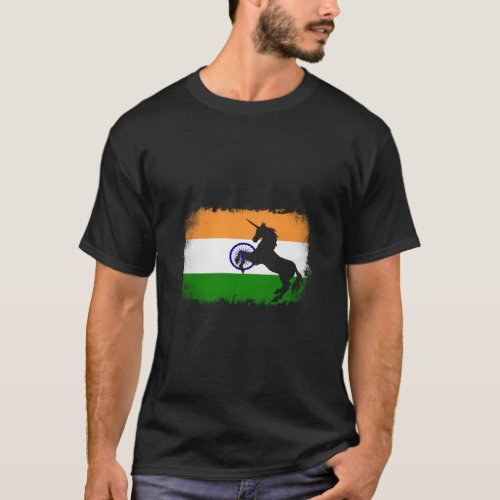 Mythical Unicorn vintage India Indian flag horse  T_Shirt