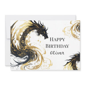 Mythical Watercolor Dragon Birthday Card