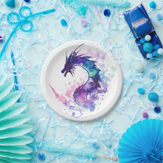 Mythical Whimsical Kids Dragon Birthday Paper Plates (Party)