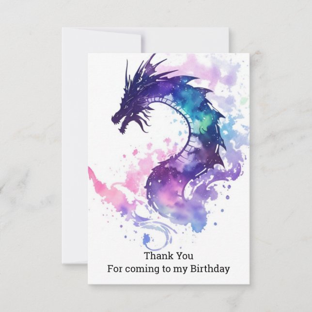 Mythical Whimsical Kids Dragon Birthday Thank You Card (Front)