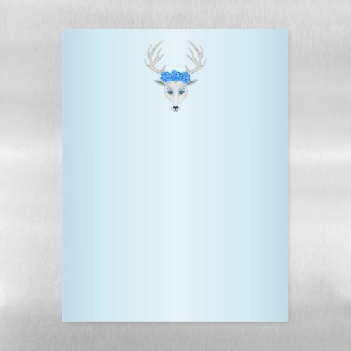 Mythical White Deer Head Pretty Roses Light Blue Magnetic Dry Erase Sheet