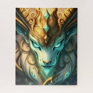 Mythical White Forest Guardian with Golden Antlers Jigsaw Puzzle