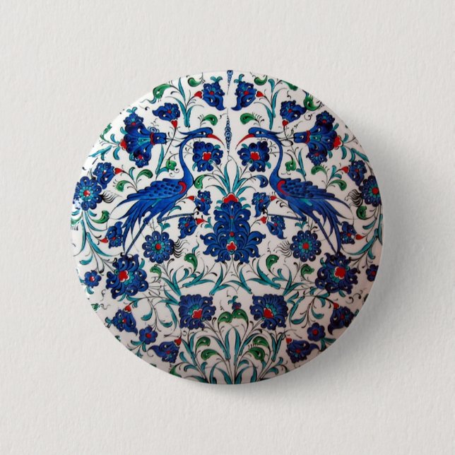 Mythological Heron Bird Design Tile Art Button (Front)