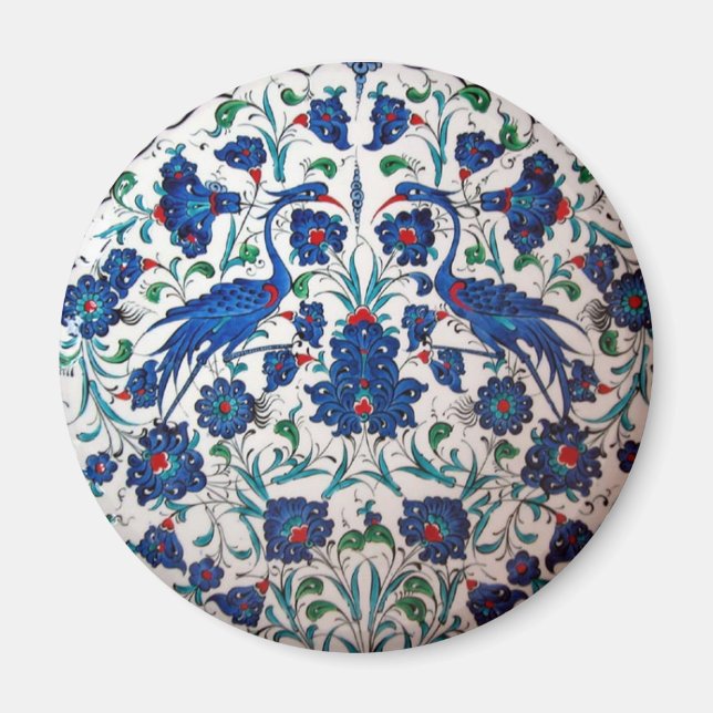 Mythological Heron Bird Pattern Tile Art Magnet (Front)