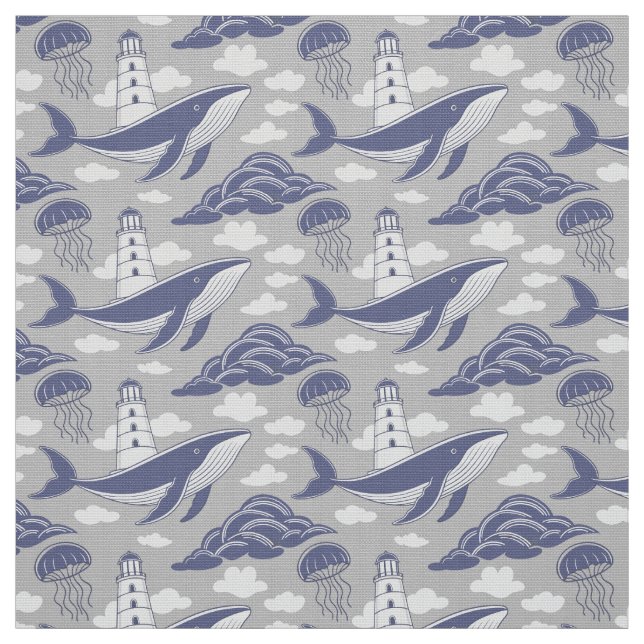 Mythological monster biblical leviathan sea fabric (Swatch)