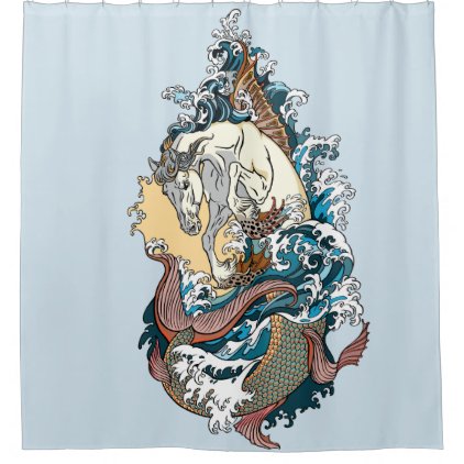 mythological sea horse hippocampus shower curtain