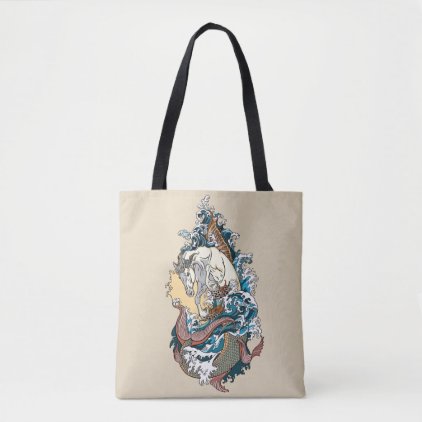 mythological sea horse tote bag