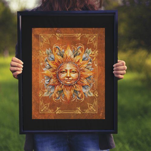 Mythological Sun Face Deity Digital Art Poster