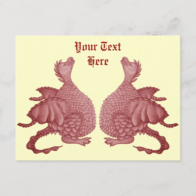 mythycal creatures cute red dragon for twins postcard (Front)
