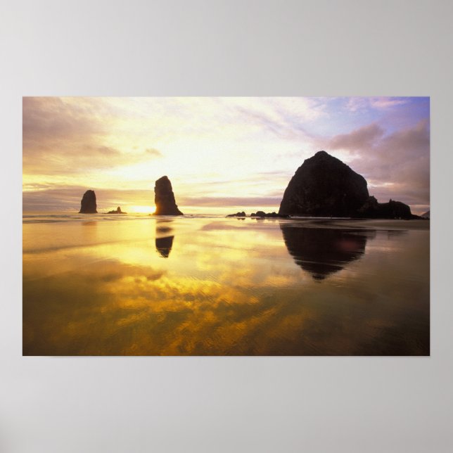 N.A., USA, Oregon, Cannon Beach Sunset with Poster (Front)