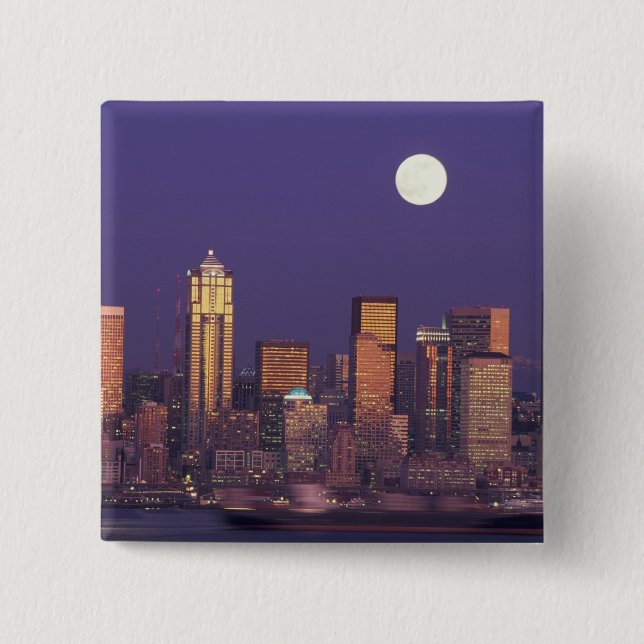 N.A., USA, Washington, Seattle Seattle skyline Pinback Button (Front)