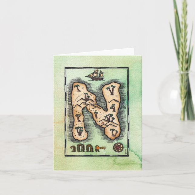 "N" Alphabet Treasure Island Greeting Card (Front)
