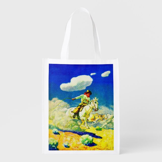 N. C. Wyeth cowboy print Grocery Bag (Front)