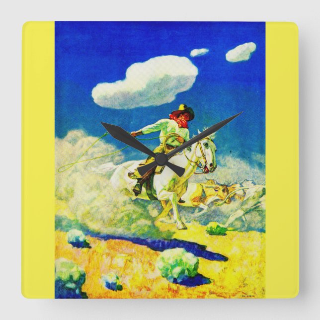 N. C. Wyeth cowboy Square Wall Clock (Front)