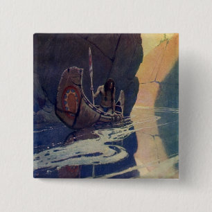 N. C. Wyeth Indian Canoe Paddling Illustration Art Button
