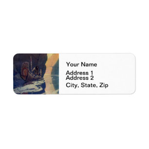 N. C. Wyeth Indian Canoe Paddling Illustration Art Label