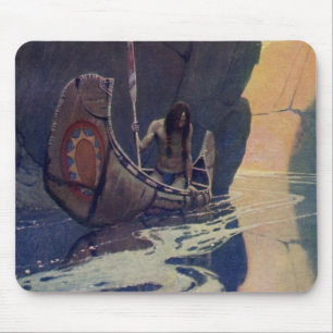 N. C. Wyeth Indian Canoe Paddling Illustration Art Mouse Pad