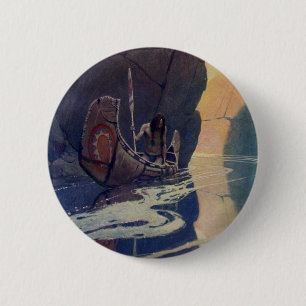 N. C. Wyeth Indian Canoe Paddling Illustration Art Pinback Button