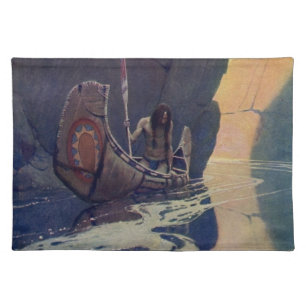 N. C. Wyeth Indian Canoe Paddling Illustration Art Placemat