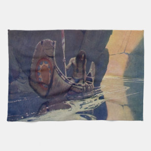 N. C. Wyeth Indian Canoe Paddling Illustration Art Towel