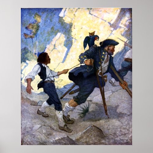 N C Wyeth Long John Silver and his Parrot Poster