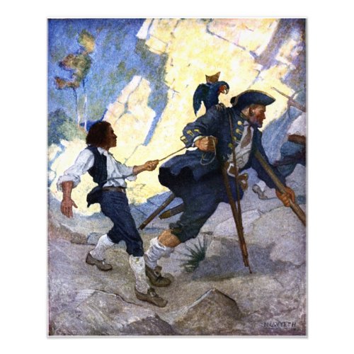 N C Wyeth Long John Silver and his Parrot Poster