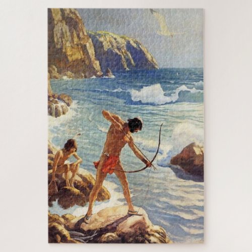 N C Wyeth Western Painting First Maine Fishermen Jigsaw Puzzle