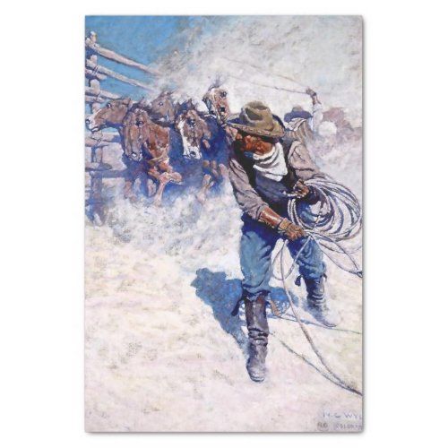 N C Wyeth Western Painting Roping Wild Horses Tissue Paper