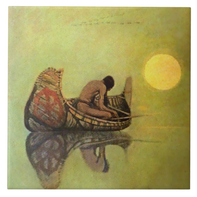 N C Wyeth Western Painting “The Silent Fisherman” Ceramic Tile (Front)