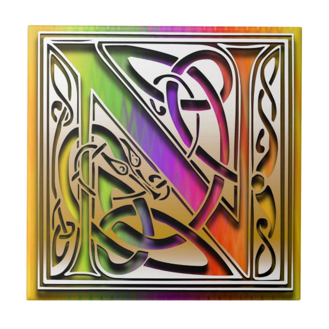 N Celtic Rainbow Custom Monogram Tile (Front)