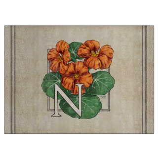 N for Nasturiums Flower Alphabet Monogram Cutting Board